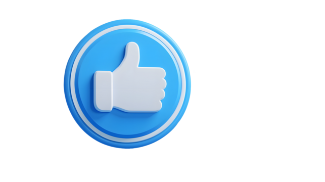 Stylish 3D Blue Like Button Icon Representing Digital Feedback Online Approval and Interactive Social Media Engagement