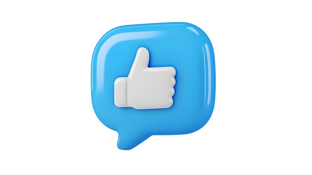 Sleek and minimalistic 3D rendered blue thumbs up icon representing digital approval social media influence and communication  The design is set against a clean white background - Powered by Adobe