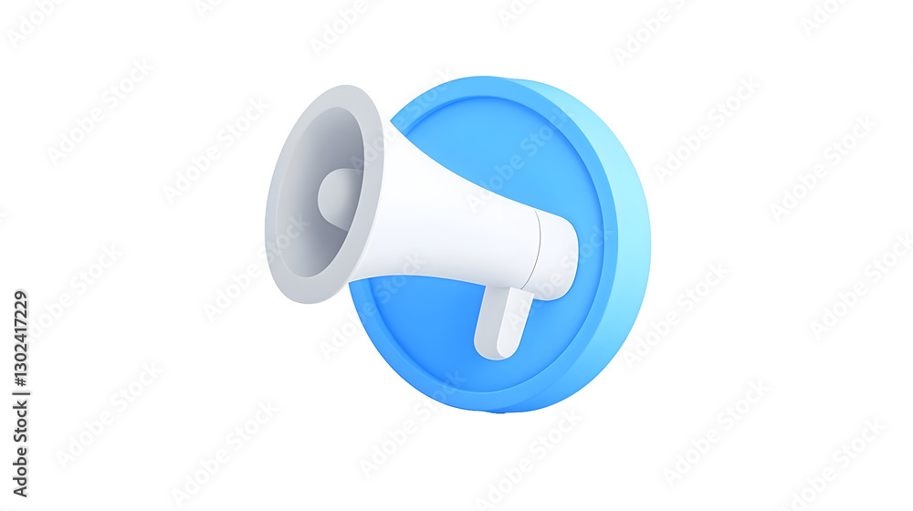 Aufkleber futuristic 3d blue speech bubble with a white megaphone icon symbolizing voice amplification media a