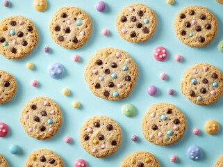 Stock panoramic wallpaper featuring digitally tiled cookies