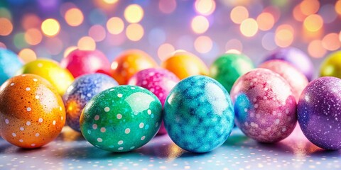 Colorful Easter Eggs with Bokeh Background - Festive Spring Stock Photo