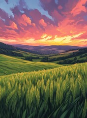 Obraz premium A landscape painted in watercolor, showcasing an abstract sky and clouds, all done by hand