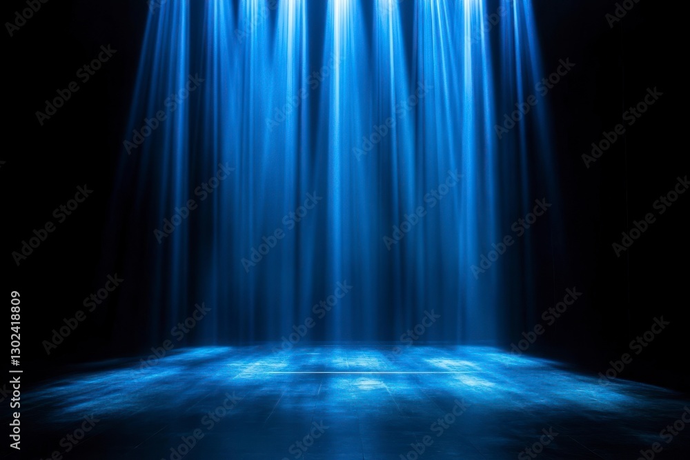 Poster dark background with blue light beams, creating an atmosphere of mystery and depth