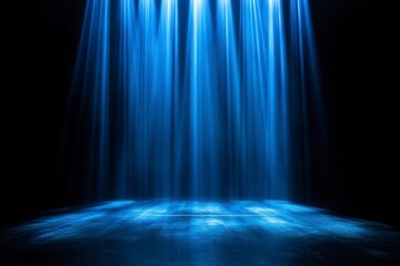 dark background with blue light beams, creating an atmosphere of mystery and depth