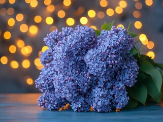 Lilacs blurred in bokeh, set against the white wood of spring, create a delicate floral scene