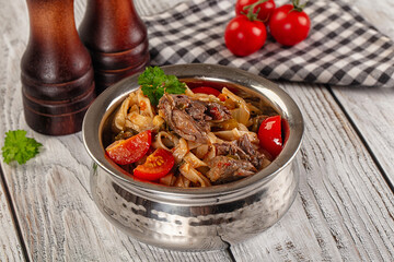 Asian udon noodles with beef