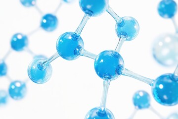 Close-up View of Blue Molecular Structure with Clear Connections on a Bright Background