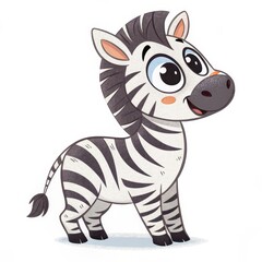 Cute Cartoon Zebra, Isolated on White Background, Animal Illustration, Children's Book , Safari Africa, Wildlife