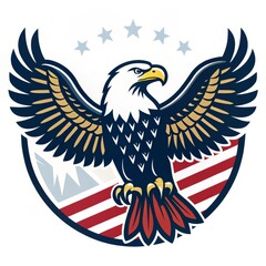 Obraz premium American Bald Eagle Wings Spread, Isolated on White Background, Patriotic Bird, Illustration. American Eagle, Patriotism