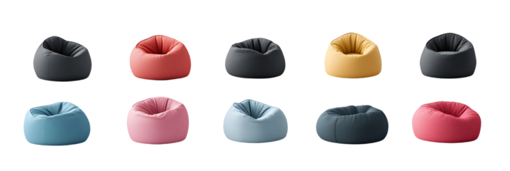 Collection of Modern Bean Bag Chairs in Various Colors. An element set of simple beanbag on white or transparent background