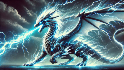AI-Generated Majestic Lightning Dragon Unleashing Thunderous Power – Fantasy Artwork