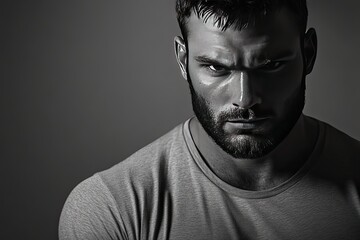 Obraz premium A serious looking man with dark hair and a beard