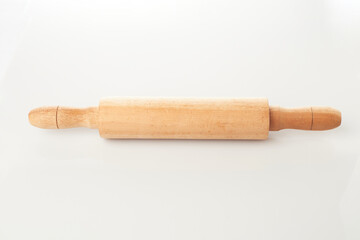 Wooden Rolling Pin on a White Background With an Isolated Look Suitable for Culinary Use