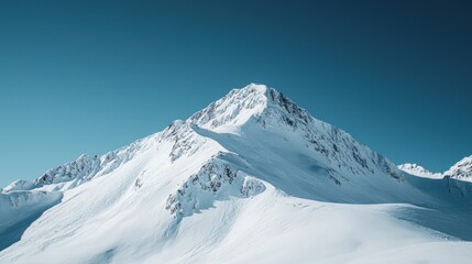 Obraz premium A snow-covered mountain peak with a perfectly clear sky above