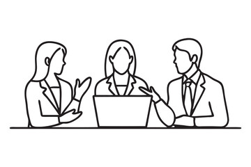 Business people talking Line art flat vector illustration on white background.