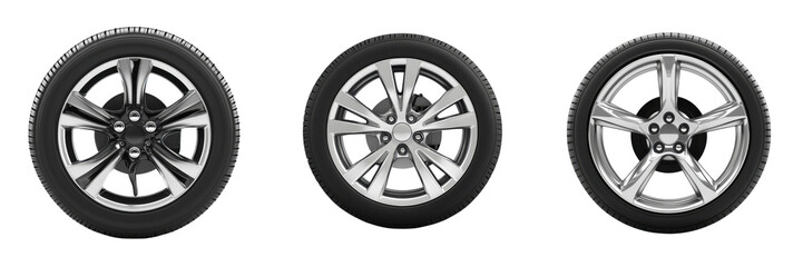 A Set of Ultra-Realistic Car Wheels with Precision Detailing for Automotive Concepts Isolated on Transparent Background