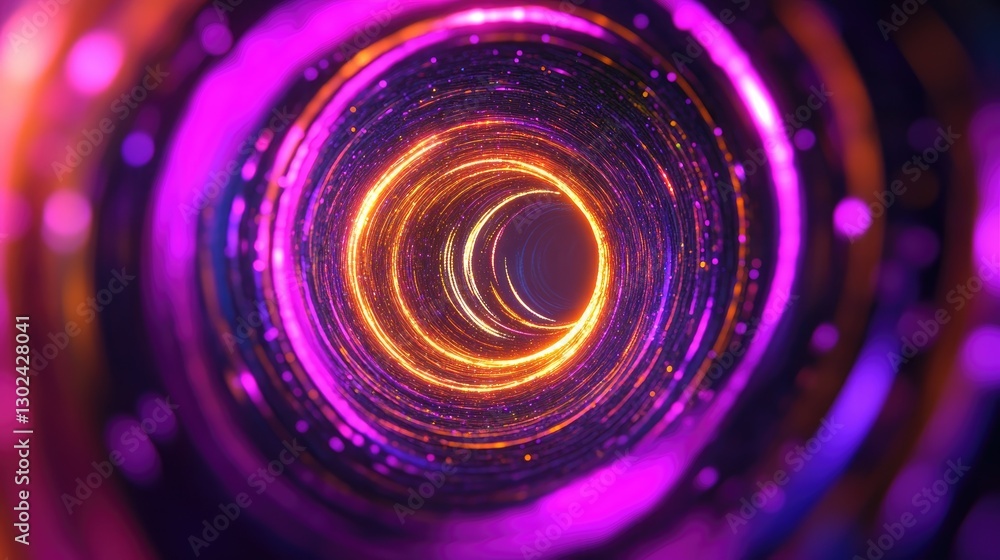 Poster d animated particles moving in a vortex pattern, glowing with vibrant colors, leaving space around t