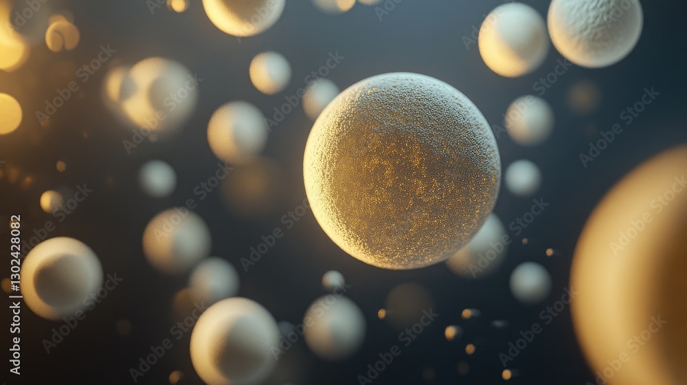 Aufkleber d animated spheres emitting soft light, floating in space with room around them for creative use.