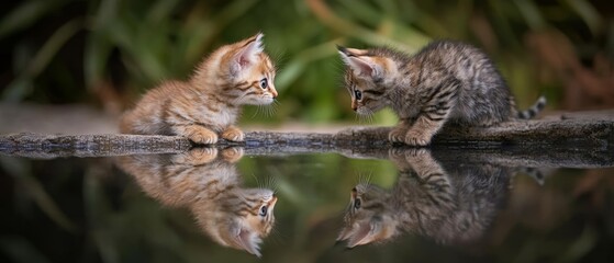 Fototapeta premium Tiny Kitten's Pond Mirror 