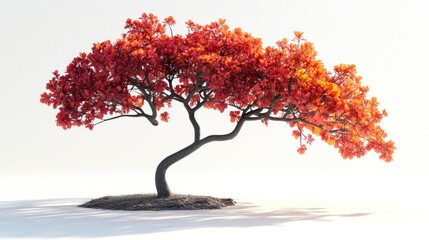 Autumn bonsai tree, studio shot, white background, zen garden