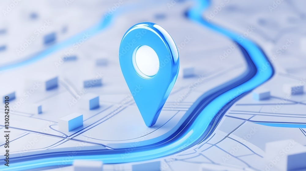 Poster sleek blue gps location marker icon on a 3d rendered road map symbolizing travel routes navigation p