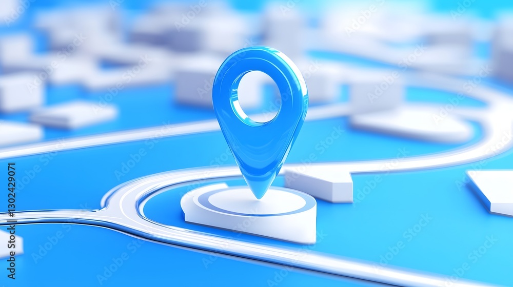 Poster Futuristic GPS Navigation Interface with 3D Location Pin and Dynamic Route Planner for Precision Travel Direction and Destination Accuracy