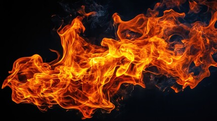 Abstract fire texture with flames curling and dancing against a black background, creating a striking contrast.