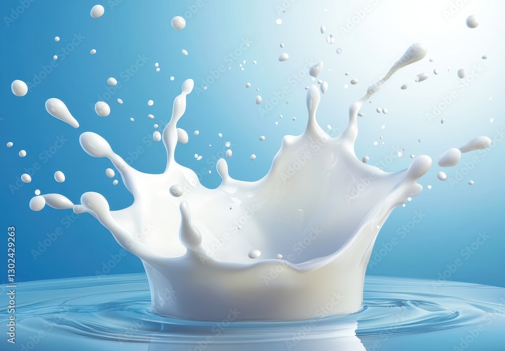 Poster high-resolution image of a dynamic milk splash creating ripples in water, beautifully captured with 