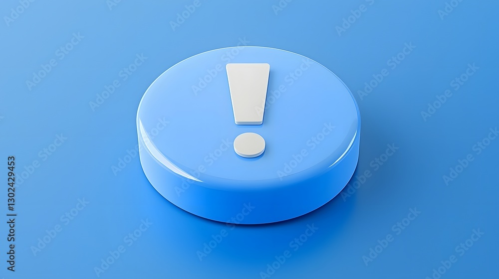 Poster glowing blue warning icon with exclamation mark standing on a high tech cautionary background with a