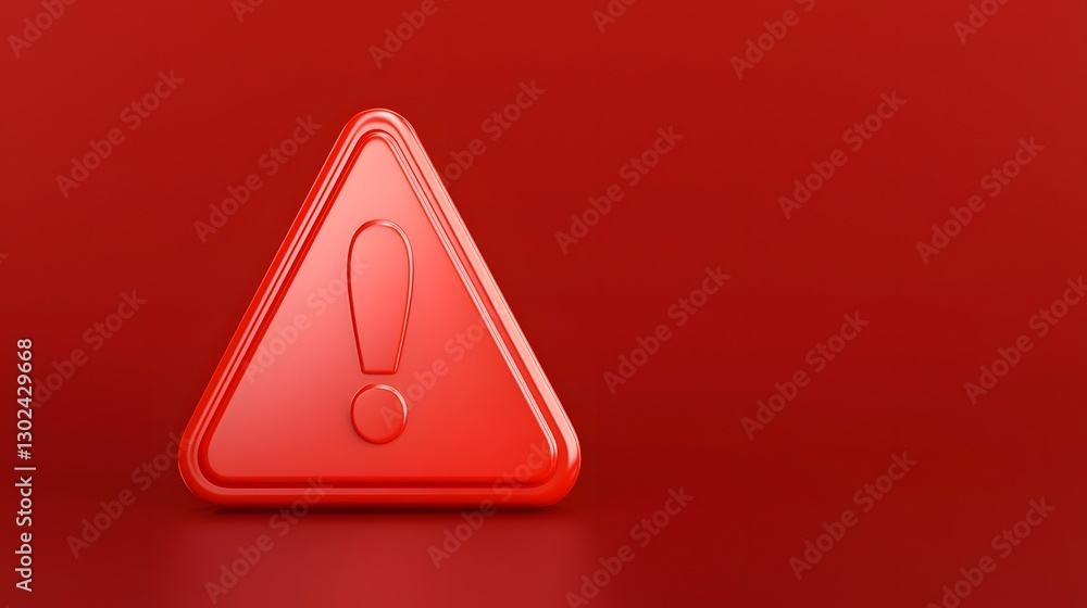 Poster 3d rendered caution triangle with a prominent red exclamation mark emphasizing the concept of error 