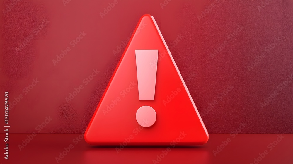 Poster digital 3d rendering of a bold red triangular caution sign with a prominent exclamation mark symbol 