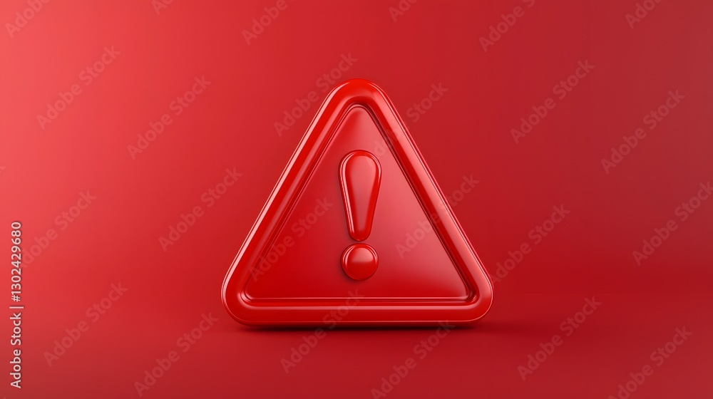 Poster a bold 3d rendered red caution triangle with a prominent exclamation mark emphasizing error messages