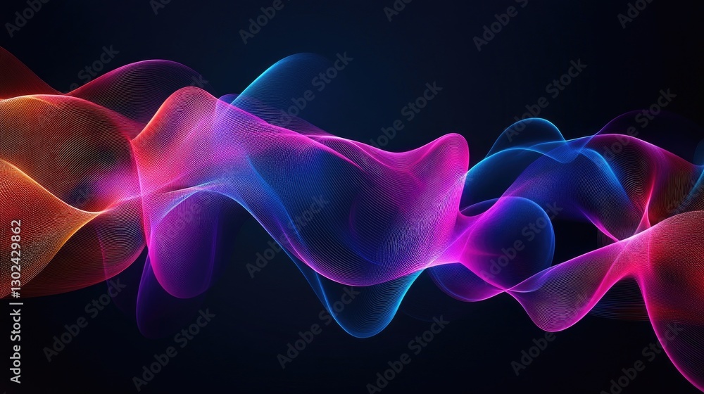 Poster a d flowing ribbon pattern morphing through space, glowing softly in neon colors, with room for text