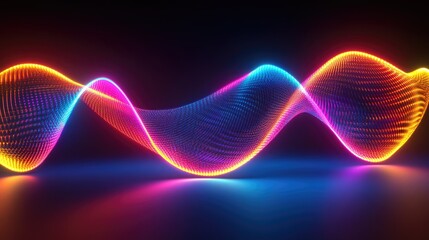 A D glowing helix rotating in space, casting neon light reflections, with plenty of room for design elements.