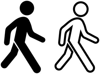 Walking symbol with black fill on white background. Outline of walking person. Pedestrian movement sign design. Vector of walking human figure. Stickman walking vector art. Vector illustration