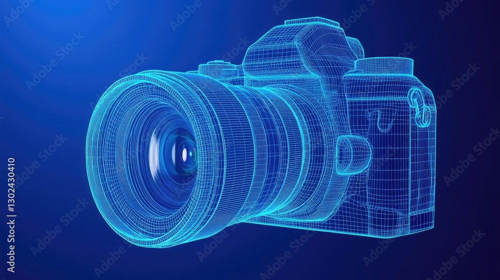 Aufkleber a d wireframe model of a camera, rotating in space, leaving ample room for text or creative design e
