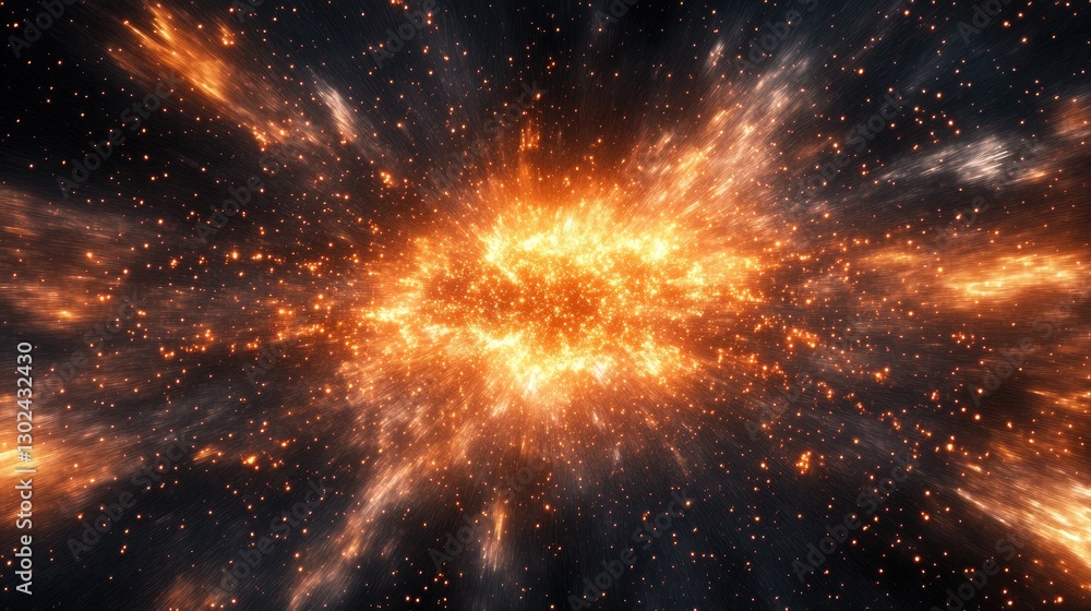 Poster a dynamic d glowing particle cloud floating through space, leaving empty space on the sides for crea