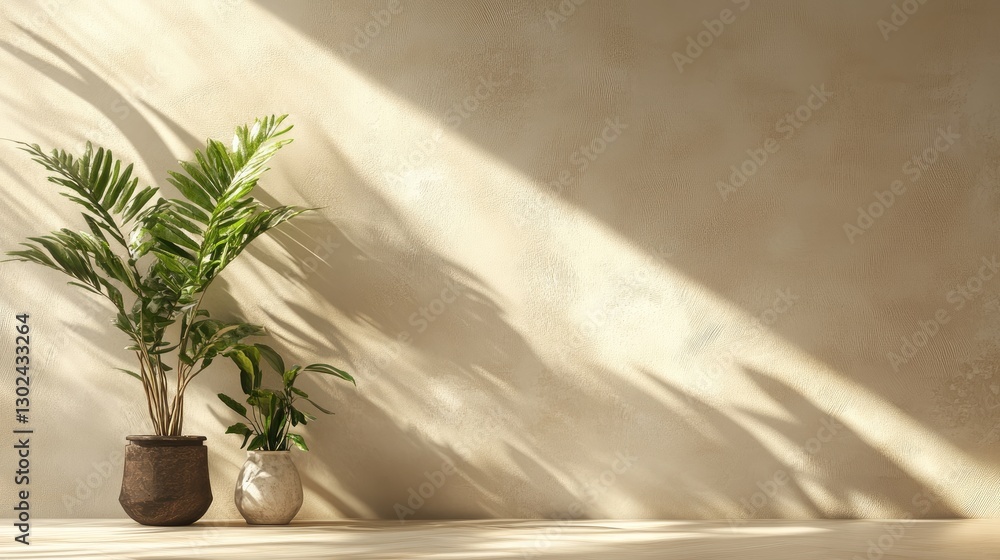 Aufkleber a gentle interplay of shadows on a smooth beige wall, creating a warm and calming effect.
