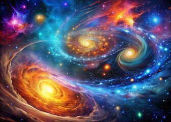 Obraz premium Cosmic Abstract Background: Swirling Galaxies, Nebulae, Stars