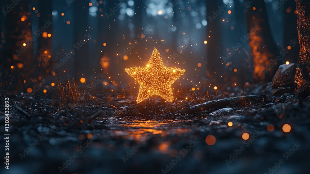 Aufkleber a glowing, radiant star or light particle in the center of the frame, casting a soft light in all di