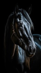 Horse in Silhouette on Dark Background