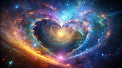 Cosmic Heart: Universal Love Shining Through Space and Time - Spiritual Esoteric Stock Photo