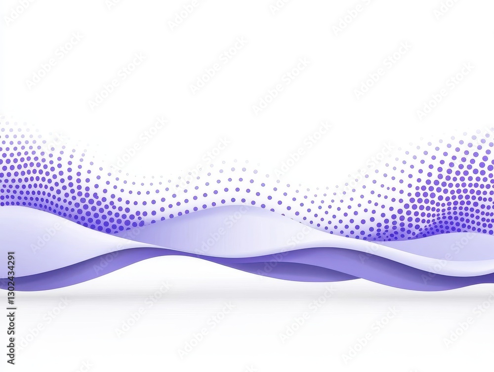Poster abstract wave design with purple dots and smooth curves on a white background