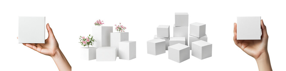 Obraz premium set of A white box of Stalis opened, a white box Stalis opened, boxes of different colors, Stalis opened white box, Stalis brand opened white box, on a transparent backgrounds