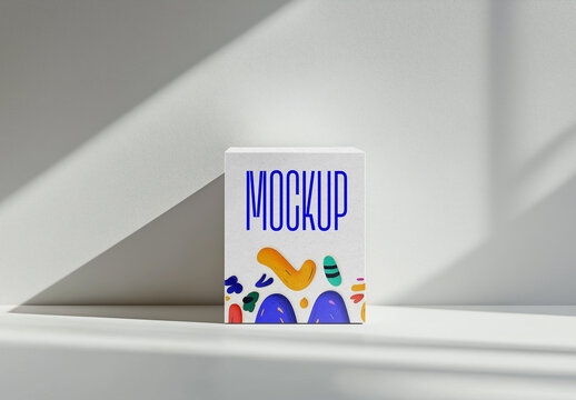 Small Square Box Mockup on Bright Minimalist Background &ndash; Clean Packaging Scene with Natural Light and Soft Shadows