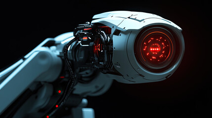 Futuristic Robotic Arm with High-Tech Features and Bright Red Lights