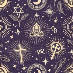 Seamless Spiritual Patterns Mystical Universe Digital Art Starry Background Close-up View Cosmic Inspirations