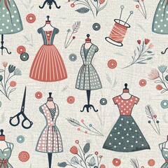 Seamless Sewing Patterns and Dress Designs Creative Studio Fabric Art Trendy Environment Aesthetic Viewpoint Fashion Concept