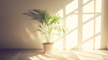 Fototapeta premium A shadow effect of a plant placed near a bright window, with gentle light creating soft patterns on the floor.