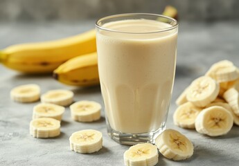 Refreshing Banana Smoothie Made with Fresh Bananas, Creamy Texture, Healthy Beverage, Perfect for Breakfast or Snack